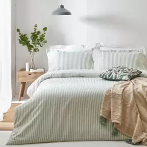 Hebden Melange Stripe 100% Cotton Duvet Cover Set Eucalyptus