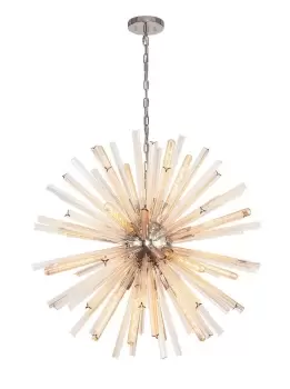 16 Light E27, Round Pendant Polished Nickel , Champagne Gold Glass