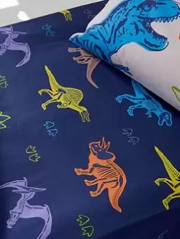 Catherine Lansfield Prehistoric Dinosaurs Natural Fitted Sheet - Db, Blue, Size Toddler