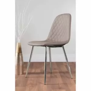 Furniture Box 2 x Corona Cappuccino Grey Faux Leather Silver Chrome Metal Leg Contemporary Dining Chairs Set