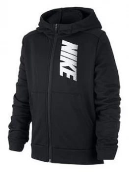 Nike Older Boys Dry Fleece Full Zip Hoodie - Black/White, Size S, 8-10 Years