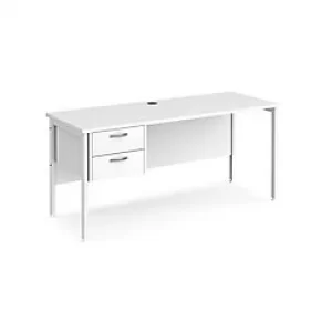 Rectangular Straight Desk White Wood H-Frame Legs White Maestro 25 1600 x 600 x 725mm 2 Drawer Pedestal