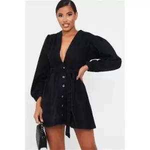 I Saw It First Black Puff Sleeve Denim Dress - Black