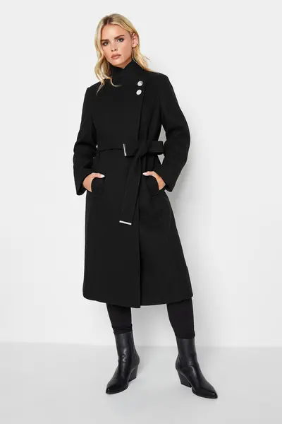 PixieGirl Petite Wrap Belted Coat Black