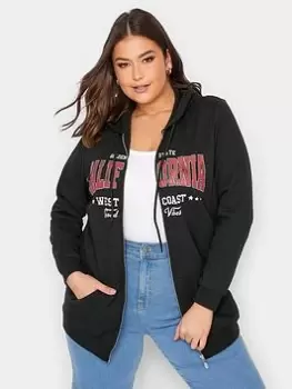 Yours Logo Zip Thru Hoodie Sweatshirt, Black, Size 30-32, Women