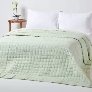 Cotton Quilted Reversible Bedspread Sage Green & Cream, 150 x 200cm - Green - Homescapes