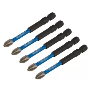 Draper Expert 05676 5pc PH Type Impact Screwdriver Bits, No. 2 x 75mm, 1/4" Hex