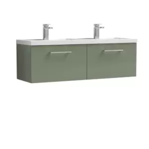 Nuie Arno 1200mm Wall Hung 2 Drawer Vanity & Double Polymarble Basin Satin Green