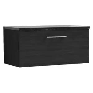 Nuie Arno Charcoal Black 800mm Wall Hung Single Drawer Vanity Unit with Sparkling Black Laminate Worktop - ARN625LSB - Charcoal Black