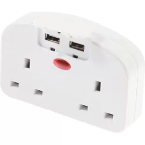 TUSEUC Twin European Adaptor with Two USB Ports