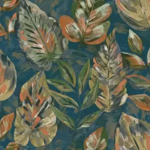 Holden Aralia Teal / Orange Wallpaper