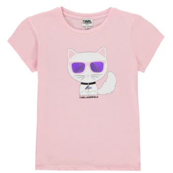 Karl Lagerfeld Cat Logo T Shirt Junior Girls - Pink