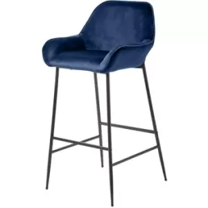 Eton Velvet Bar Stool Navy Blue - Blue - Homescapes