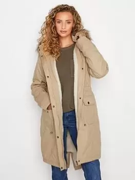 Long Tall Sally Beige Fur Trim Parka, Natural, Size 10, Women