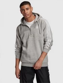 Adidas Originals 3 Stripes Half Zip Hoodie - Medium Grey Heather