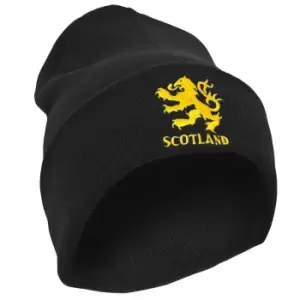 Mens Scotland Lion Design Embroidered Winter Beanie Hat (One Size) (Black)