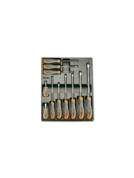 Beta Tools T160 11pc Flat/Slotted Screwdriver Set in Hard Tray for Roller Cabs