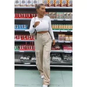 I Saw It First Stone Cargo Utility High Waisted Trousers - Brown