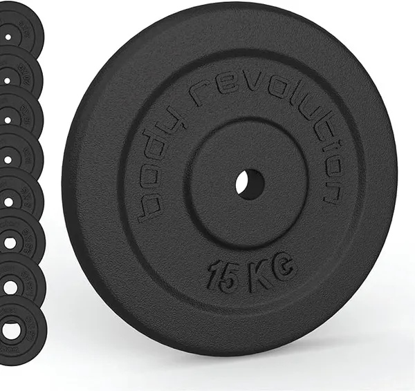 Body Revolution Solid Cast Iron Weight Plates - Set For 1 Inch/25mm Barbells and Dumbbells 30146