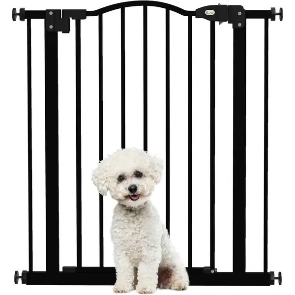 Pawhut - 74-80cm Adjustable Metal Pet Gate Safety Barrier w/ Auto-Close Black - Black