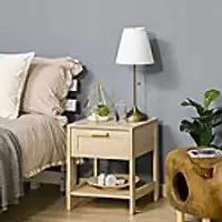 Homcom Nightstand with Rattan Drawer and Storage Shelf 400 x 400 x 480 mm