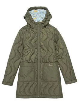 Barbour Girls Guilden Quilt Longline Jacket - Olive Size 14-15 Years, Women