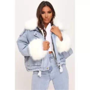 I Saw It First Denim Faux Fur Jacket - Blue