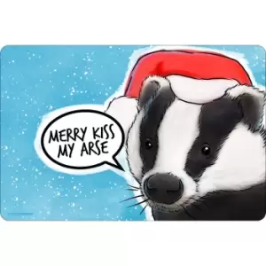 Cute But Abusive Merry Kiss My Arse Tin Door Sign (One Size) (Sky Blue/Black/White)