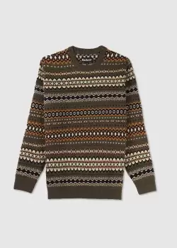 Barbour Mens Case Fair Isle Crewneck Sweatshirt In Willow Green