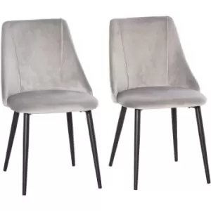 HOMCOM High Back Dining Chairs Velvet-Touch Accent Chairs with Metal Legs - Grey