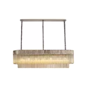 Poland Ceiling Pendant Rectangle 7 Light E14, Polished Nickel, Cognac Sculpted Glass