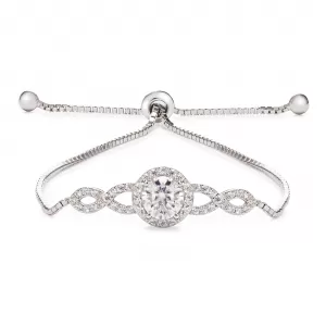 Jon Richard Silver Plated Cubic Zirconia Halo Infinity Crystal Toggle Bracelet