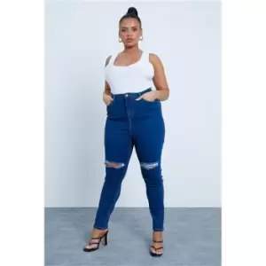 I Saw It First Mid Wash Plus Size Stretch High Waist Skinny Jeans - Blue