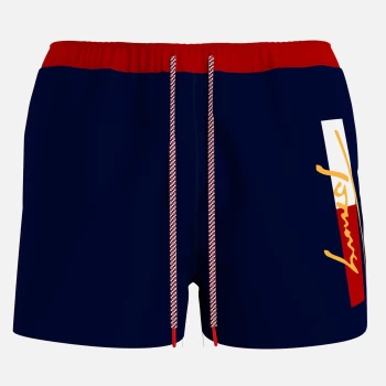 Tommy Hilfiger Mens Signature Logo Drawstring Swimshorts - Desert Sky - M