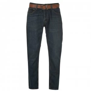 Firetrap Leather Belt Mens Jeans - Reg Dark Wash