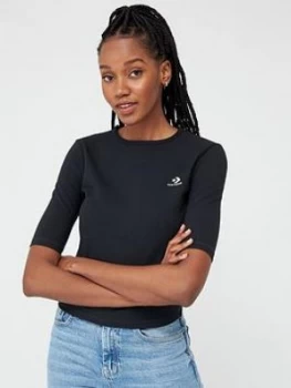 Converse Slim Cropped T-Shirt - Black, Size S, Women