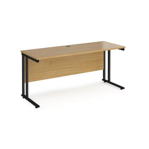 Office Desk 1600mm Rectangular Desk With Cantilever Leg Oak Tops With Black Frames 600mm Depth Maestro 25