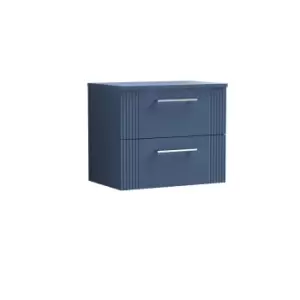 Nuie Deco 600mm Wall Hung 2 Drawer Vanity & Worktop - Satin Blue