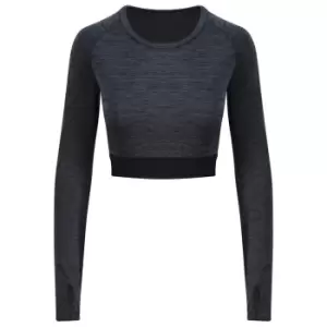 AWDis Just Cool Womens/Ladies Girlie Long-Sleeve Crop Top (L) (Black Slate Melange)