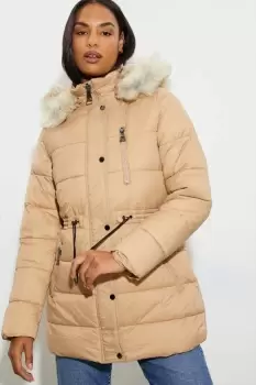 Faux Fur Hood Zip Padded Coat