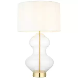 Merano Lecce Complete Table Lamp, Satin Brass Plate, Glass With Vintage White Fabric