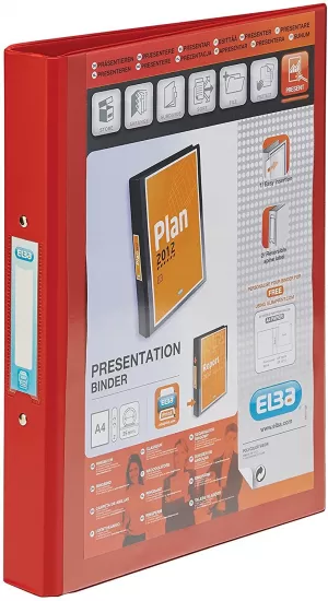 Elba Vision A4 Presentation Ring Binder PVC 2 O Ring 25mm Red Pack of 10