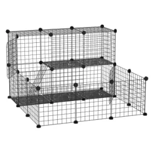 Pawhut Two-Storey Pet Playpen/Small Animal Cage - Black