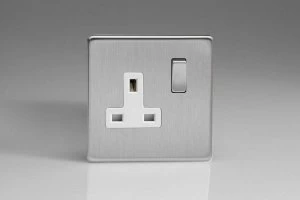 Varilight Screwless 1 Gang Double Pole Socket /w Metal Rocker Switch (Single XDS4WS)-Brushed Steel - XDS4WS