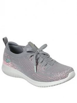 Skechers Ultra Flex Trainers - Grey/Pink, Size 5, Women