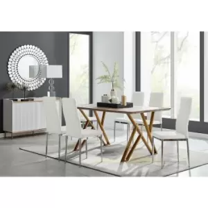 Taranto Oak Effect Dining Table and 6 White Milan Chairs - White