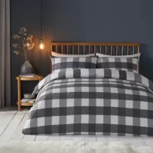 Fusion Snug Seersucker Brushed Gingham Check Charcoal Duvet Set - Double, Cotton