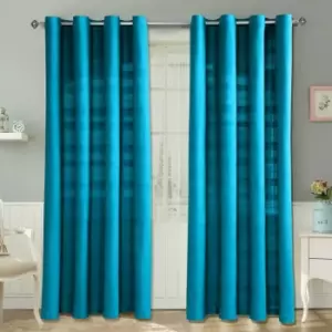 HOMECAPES Cotton Rajput Ribbed Teal Curtain Pair, 66 x 72" Drop - Blue