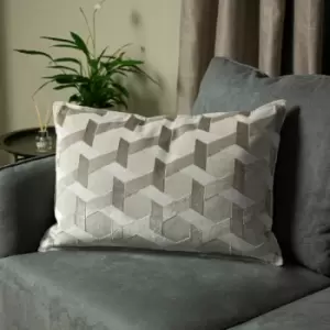 Paoletti - Delano Geometric Jacquard Velvet Cushion Cover, Ivory/Taupe, 40 x 60 Cm