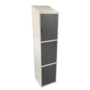 Three Tier Hero Metal Locker, Light Grey Doors, 1950 x 300 x 300